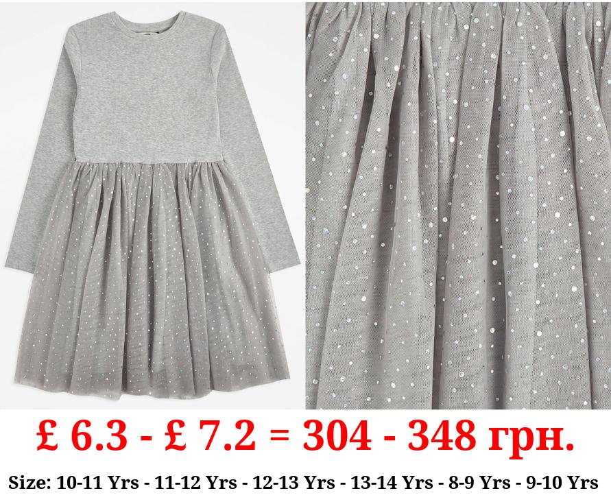 Grey Sparkle Long Sleeve Tutu Dress