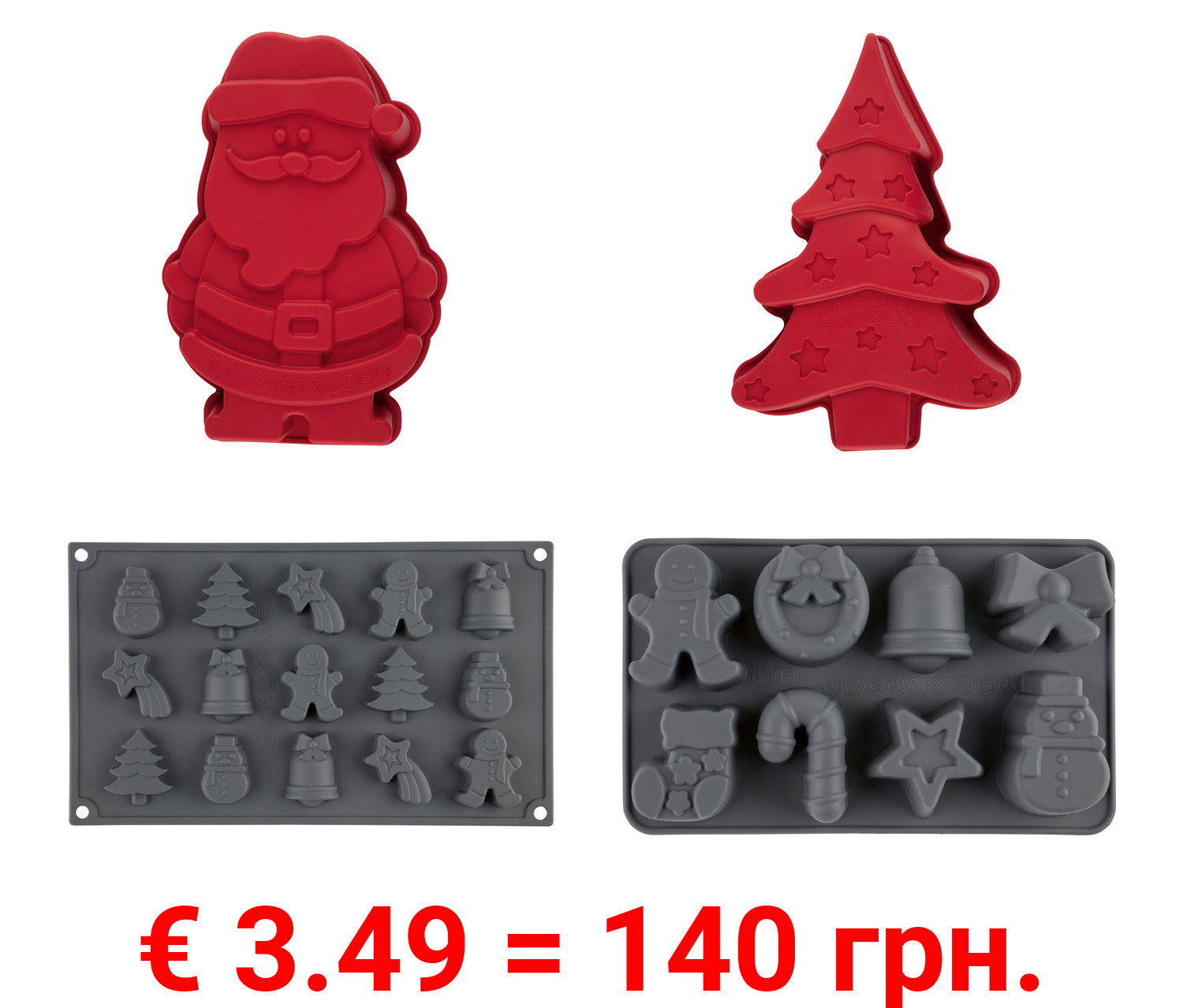 ERNESTO® Silikon-Backformen Weihnachten, hitzebeständig