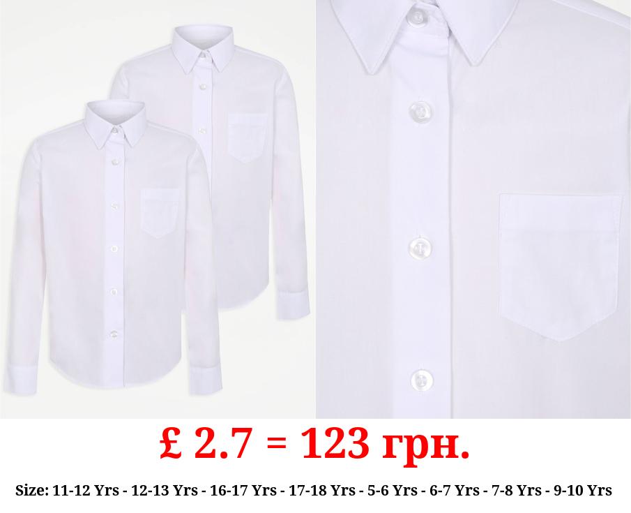 Girls White Slim Fit Long Sleeve School Shirt 2 Pack