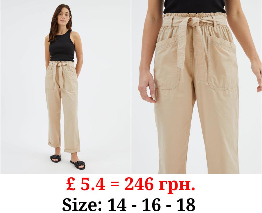 Neutral Casual Belted Woven Trousers