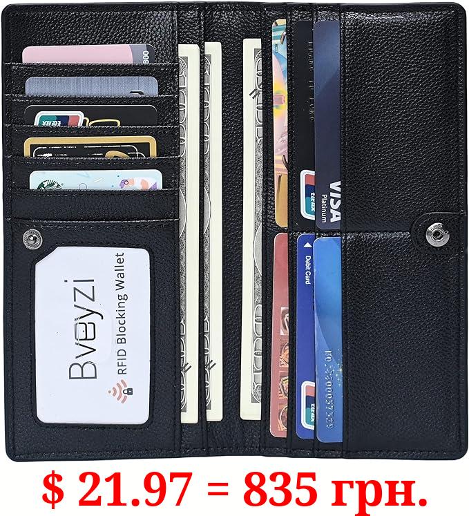 Bveyzi Ultra Slim Thin Leather RFID Blocking Credit Card Holder Bifold Clutch Wallets for Women