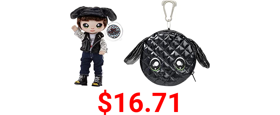 Na Na Na Surprise Glam Series Maxwell Dane Fashion Doll and Metallic Puppy Purse, Brunette Hair, Cute Dog Ear Hat Outfit & Accessories, 2-in-1 Gift for Kids, Toy for Girls and Boys Ages 5 6 7 8+ Years