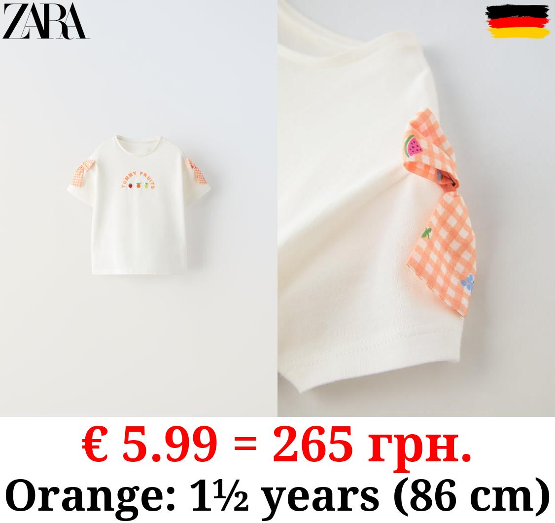 T-SHIRT WITH EMBROIDERED SHOULDER APPLIQUÉ