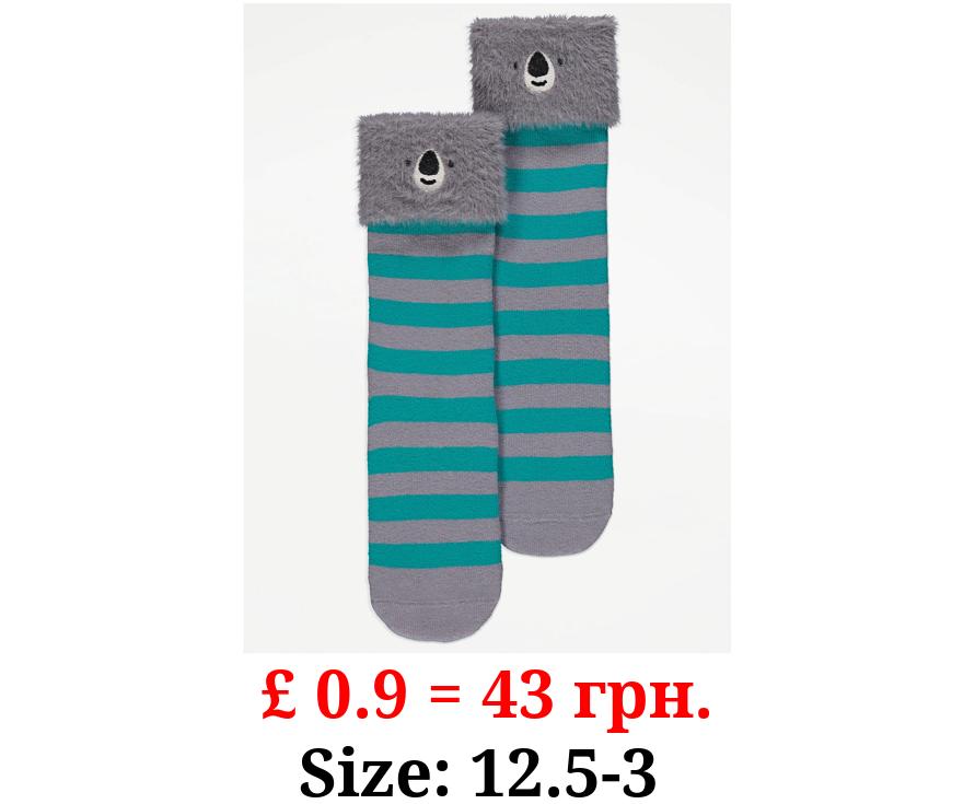 Grey Koala Striped Cosy Socks