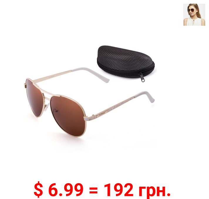 Polarized Aviator Sunglasses for Women with Case, Brown, 61mm