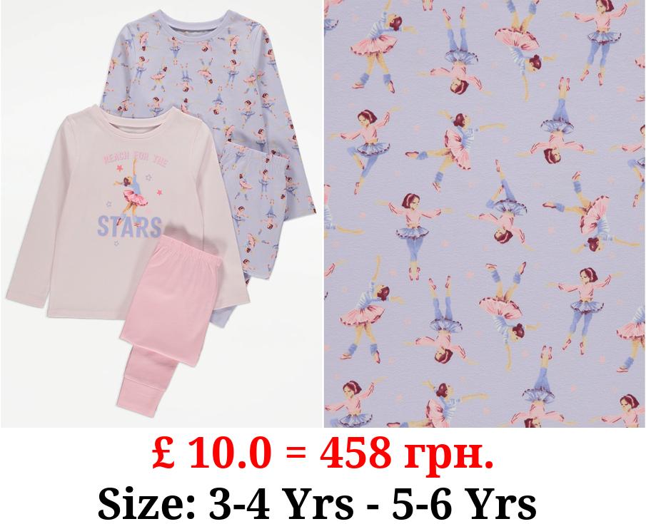 Ballerina Print Long Sleeve Pyjamas 2 Pack