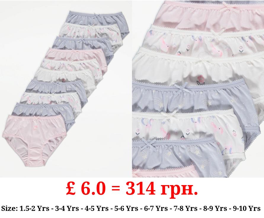 Pastel Unicorn Print Briefs 10 Pack