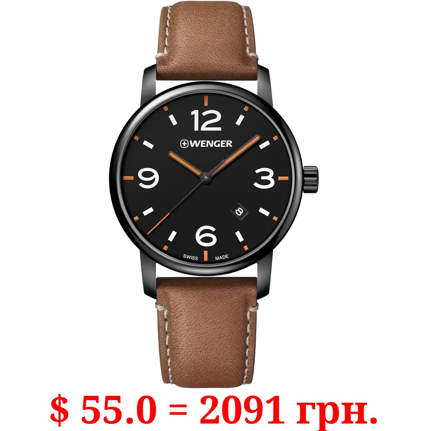 Wenger Men's Urban Metro Stainless Steel Swiss-Quartz Leather Strap, Brown, 21.8 Casual Watch (Model: 01.1741.134)