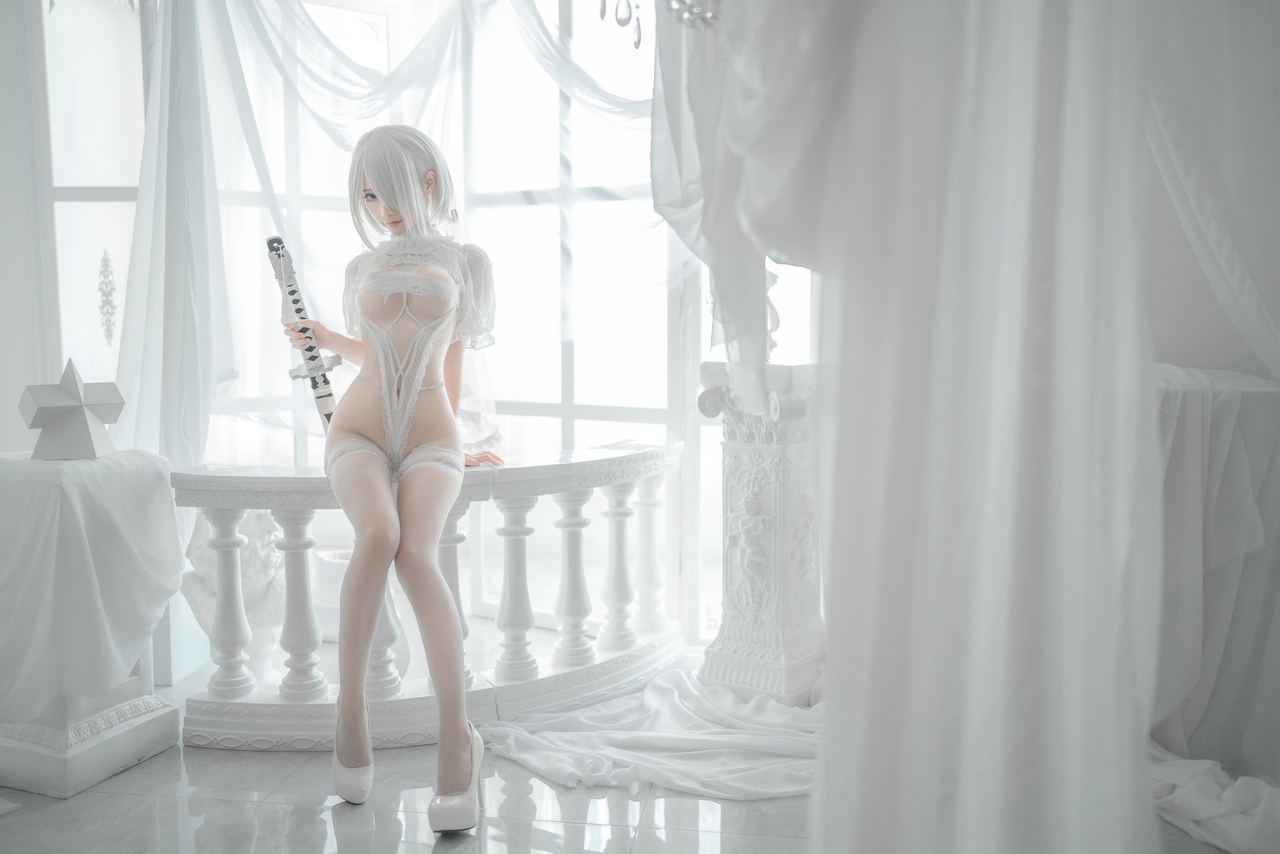 蠢沫沫 Cosplay 2B 白婚纱 28