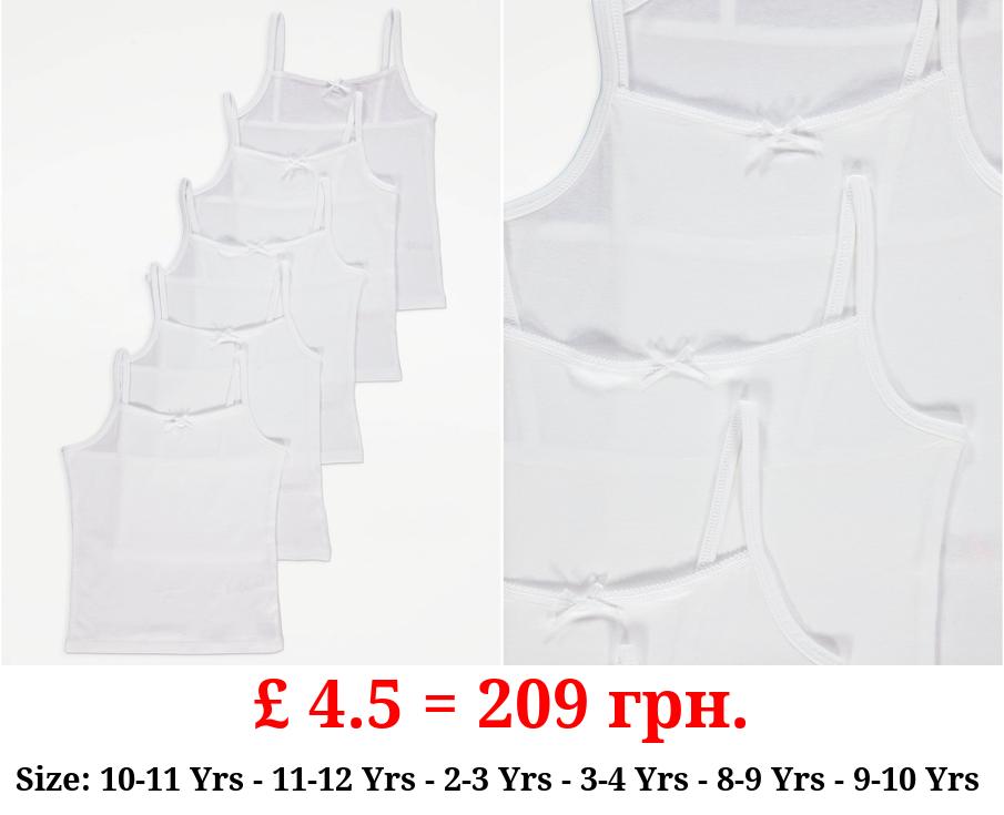 White Plain Cami Vests with Bow 5 Pack