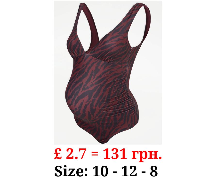 Maternity Mulberry Zebra Print Plunge Swimsuit