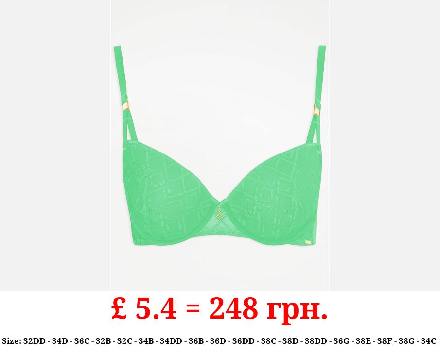 Entice Green Geometric Embroidered T-Shirt Bra