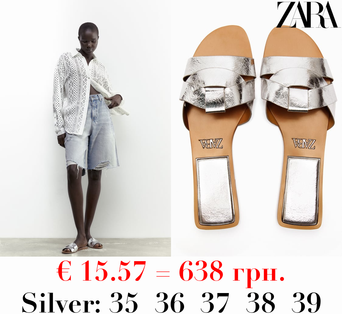 FLAT CRISS-CROSS LEATHER SLIDER SANDALS