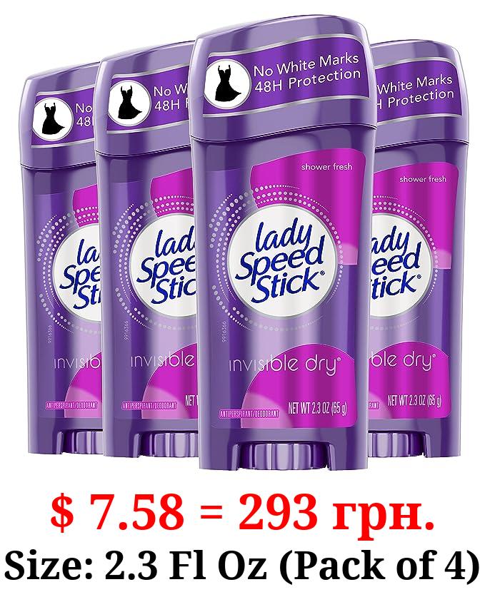 Lady Speed Stick Invisible Dry Antiperspirant Deodorant, Shower Fresh, 2.3oz, 4 Pack
