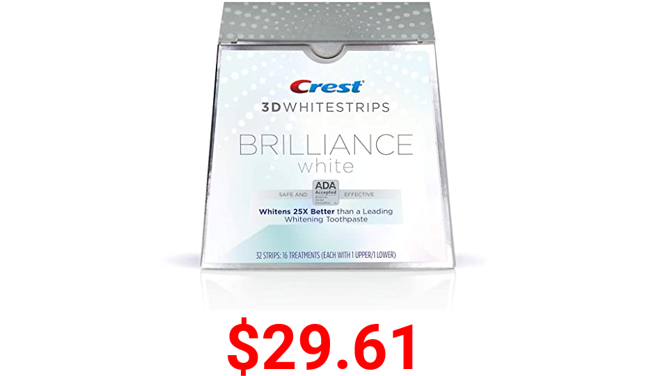 Crest 3D Whitestrips Brilliance White, 32 Strips = 16 Treatments (Each with 1 Upper/1 Lower).