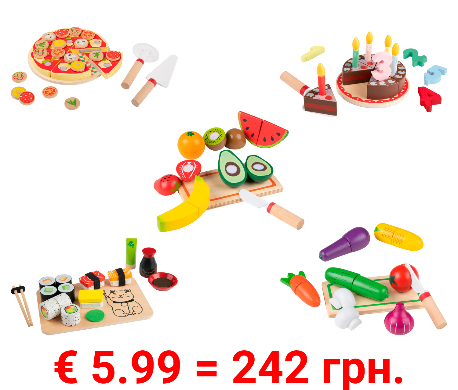 Playtive Lebensmittel-Set, aus Echtholz und hochwertigem Kunststoff