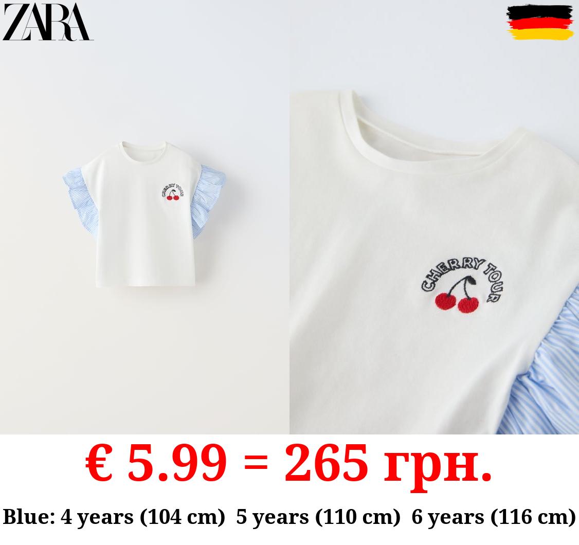 T-SHIRT WITH EMBROIDERED SHOULDER APPLIQUÉ