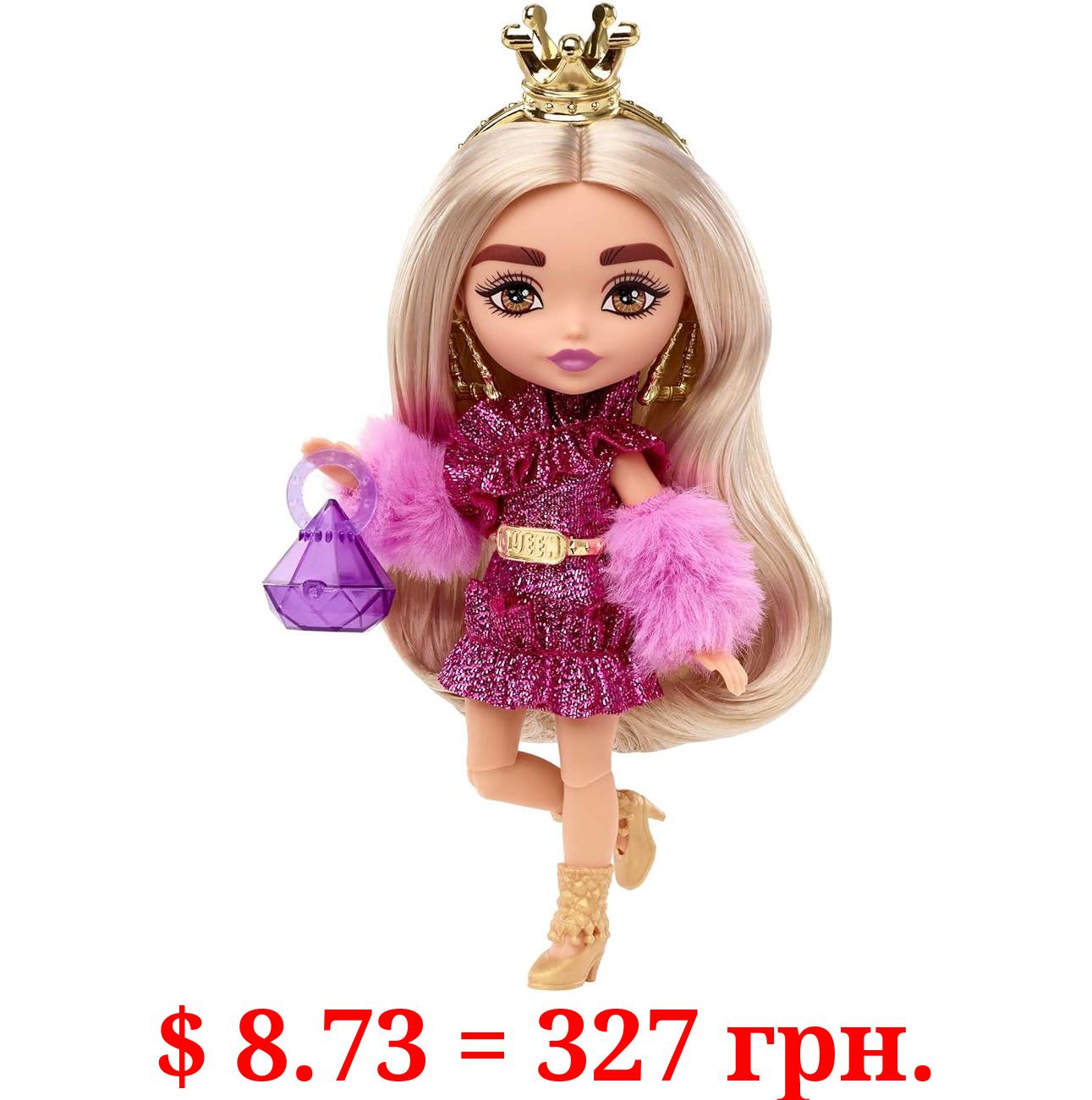 Barbie Extra Minis Doll & Accessories with Blonde Hair, Toy Pieces Include Shimmery Dress & Furry Shrug