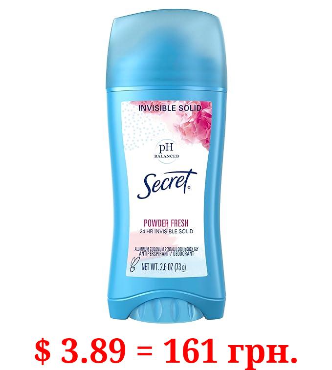 Secret Invisible Solid Antiperspirant and Deodorant for Women, pH Balanced, Powder Fresh Scent, 2.6 oz
