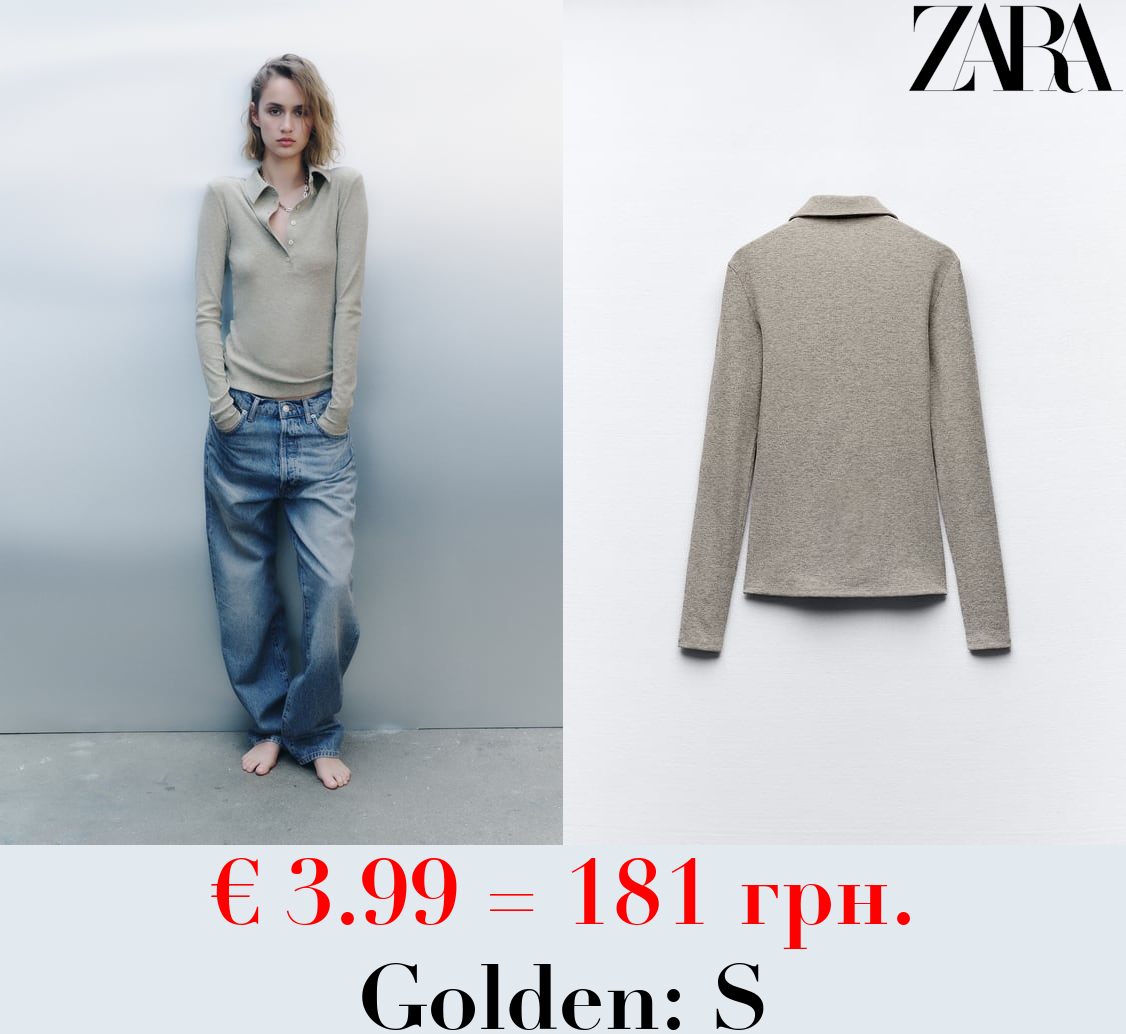 METALLIC POLO COLLAR T-SHIRT