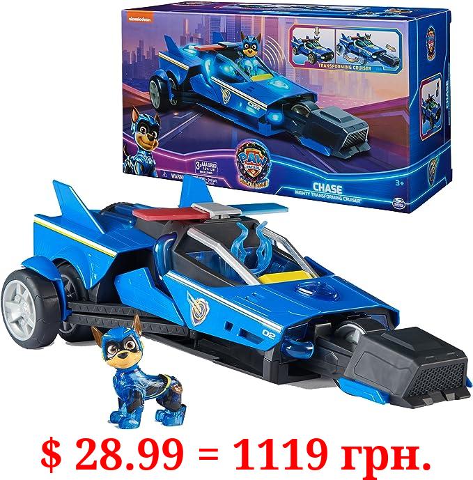 Paw Patrol: The Mighty Movie, Chase’s Mighty Transforming Cruiser with Mighty Pups Action Figure, Lights and Sounds, Kids Toys for Boys & Girls 3+