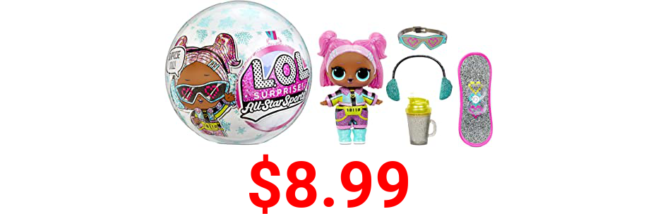 LOL Surprise All-Star Sports Series 5 Winter Games Sparkly Collectible Doll with 8 Surprises, Mix & Match Accessories, Gift for Kids, Toys for Girls and Boys Ages 4 5 6 7+ Years Old, (Styles May Vary)