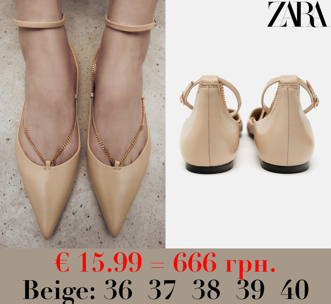 LEATHER BALLET FLATS WITH CHAIN