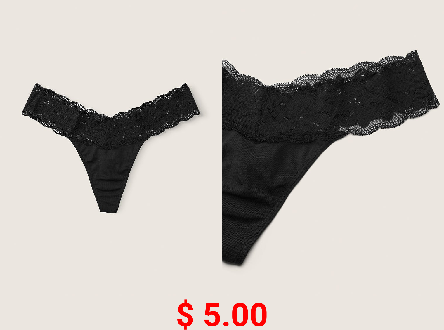 Everyday Lace Trim Thong Underwear