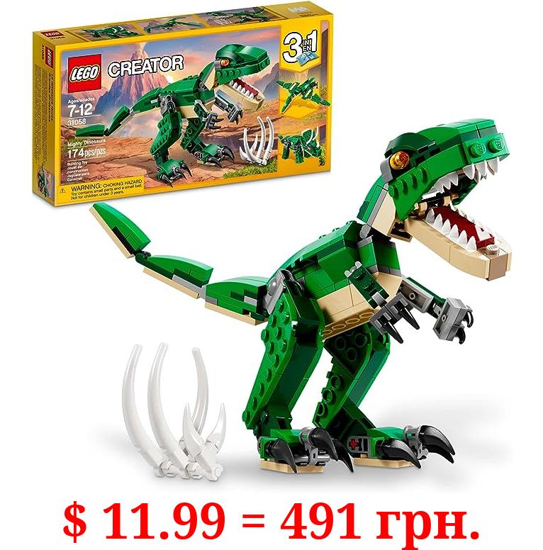 LEGO Creator 3 in 1 Mighty Dinosaur Toy, Transforms from T. rex to Triceratops to Pterodactyl Dinosaur Figures, Great Gift for 7-12 Year Old Boys & Girls, 31058