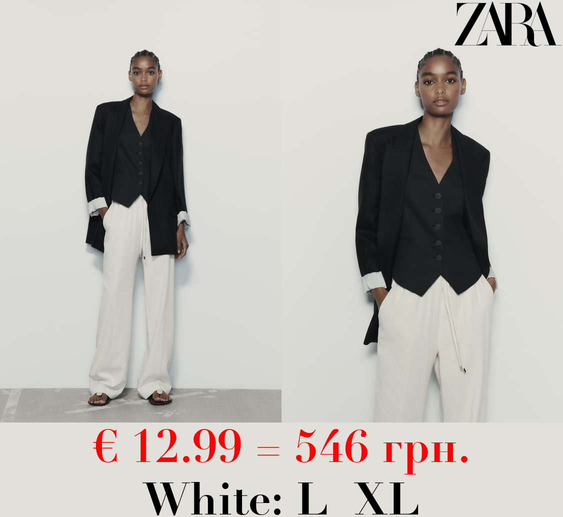 LINEN BLEND STRAIGHT TROUSERS