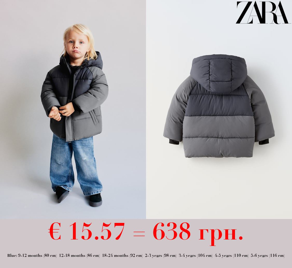 WATER-REPELLENT COLOUR BLOCK PUFFER COAT