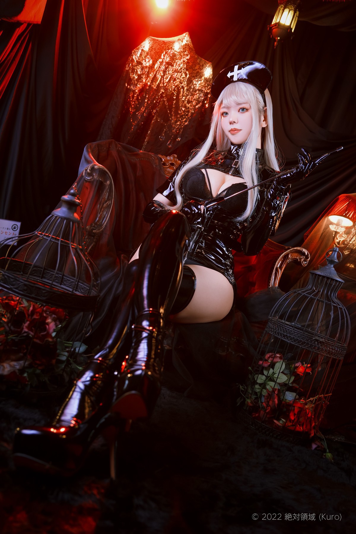 Cosplay ZettaiRyouiki Kuro くろ Black Enamel Nurse Set.02 74