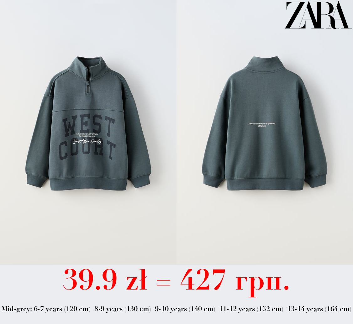 QUARTER-ZIP SWEATSHIRT WITH SLOGAN