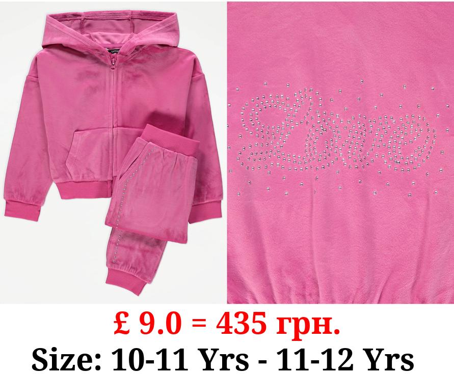 Pink Sparkle Velour Hoodie and Jogger Outfit