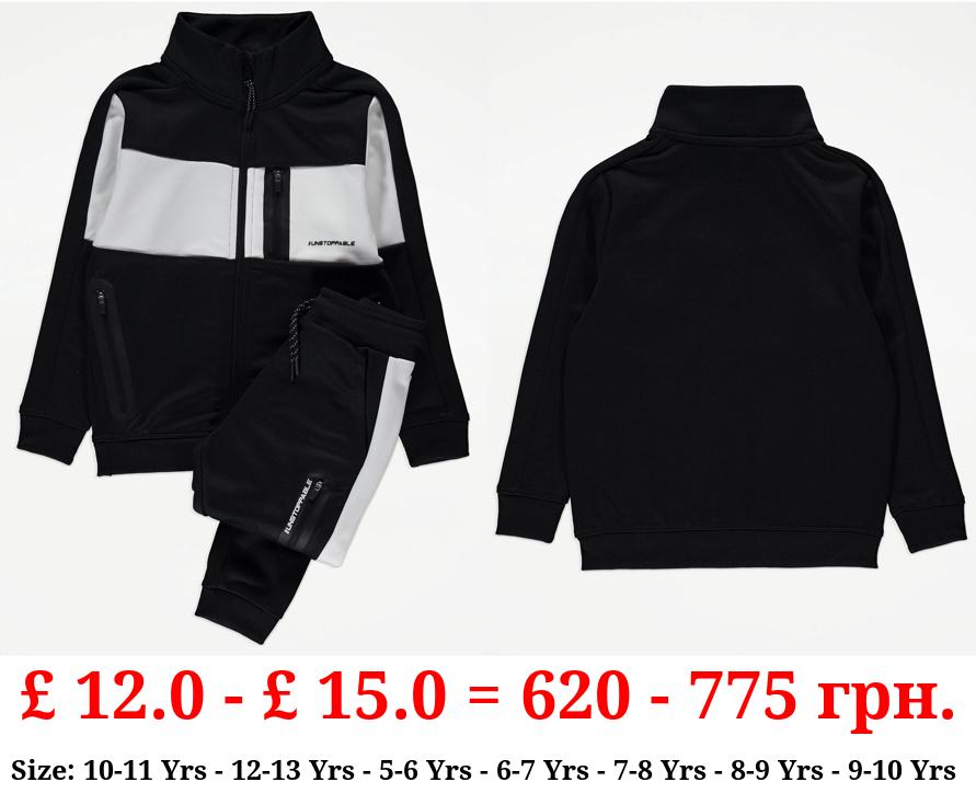 Black Colour Block Unstoppable Zip Up Tracksuit