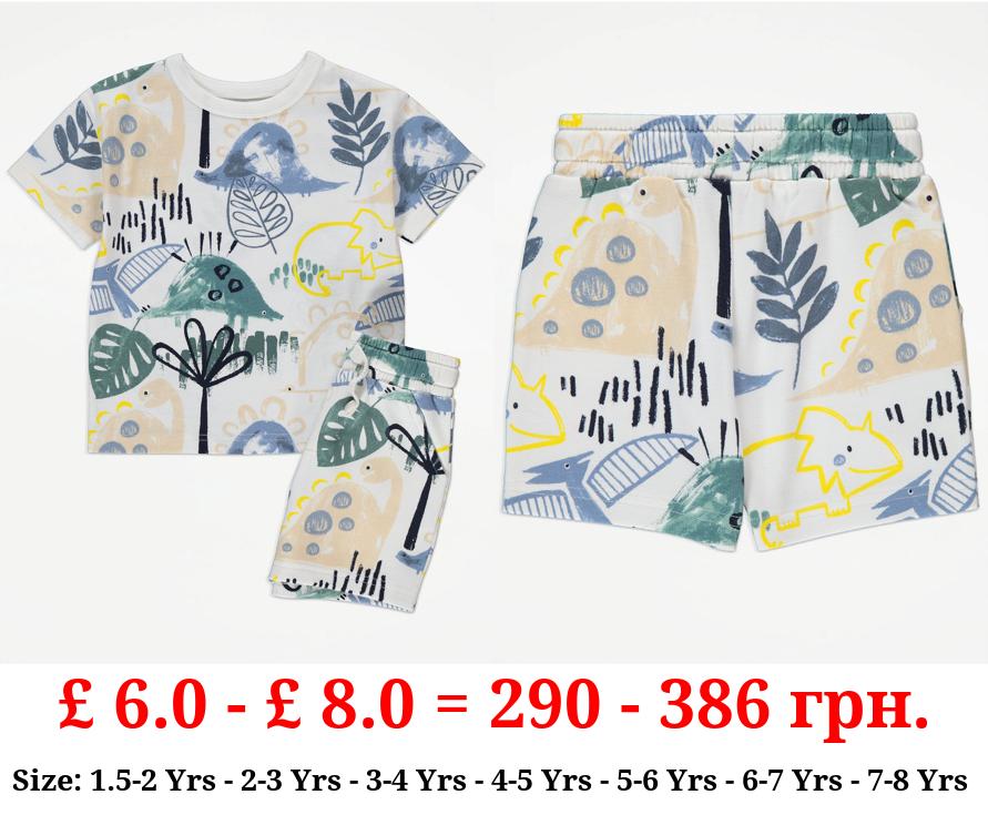 White Dinosaur Graphic T-Shirt and Shorts Outfit