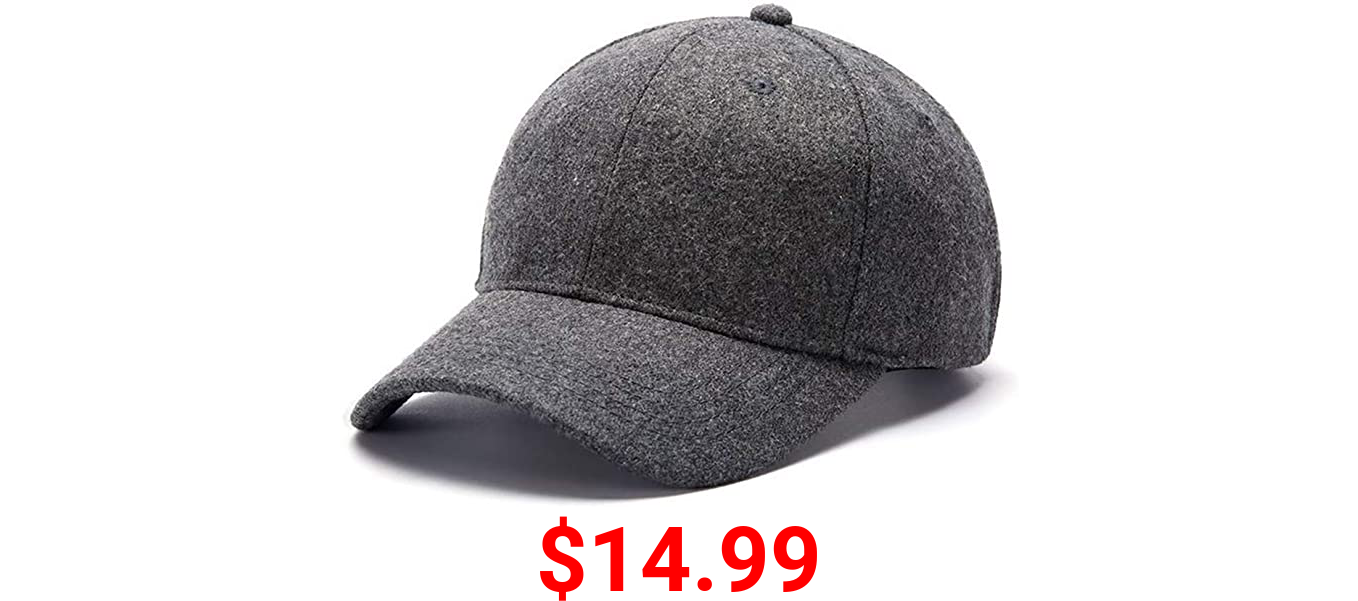 Zylioo XXL Oversized Woolen Winter Baseball Cap Hat,Fleece Lined Blank Soft-Structured Adjustable Warm Dad Cap for Big Heads