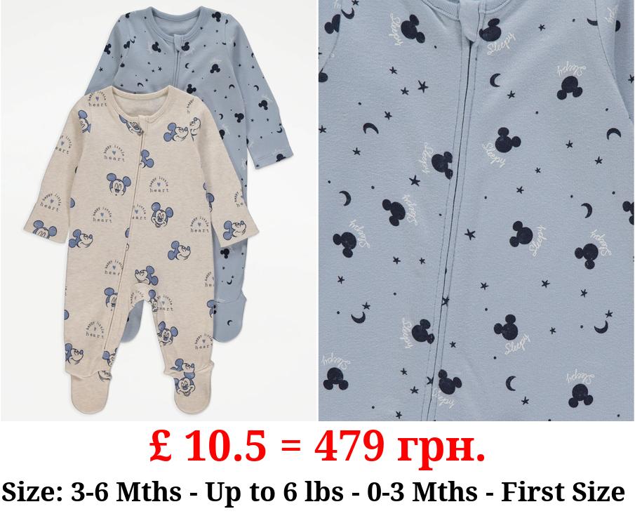 Disney Mickey Mouse Long Sleeve Sleepsuits 2 Pack
