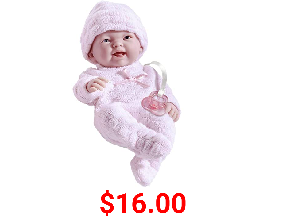 JC Toys - Mini La Newborn First Day | Anatomically Correct Real Girl Baby Doll | 9.5" All-Vinyl Baby Doll | Includes Knit Outfit, Hat and Pacifier | Designed by Berenguer | Ages 2+ , Pink