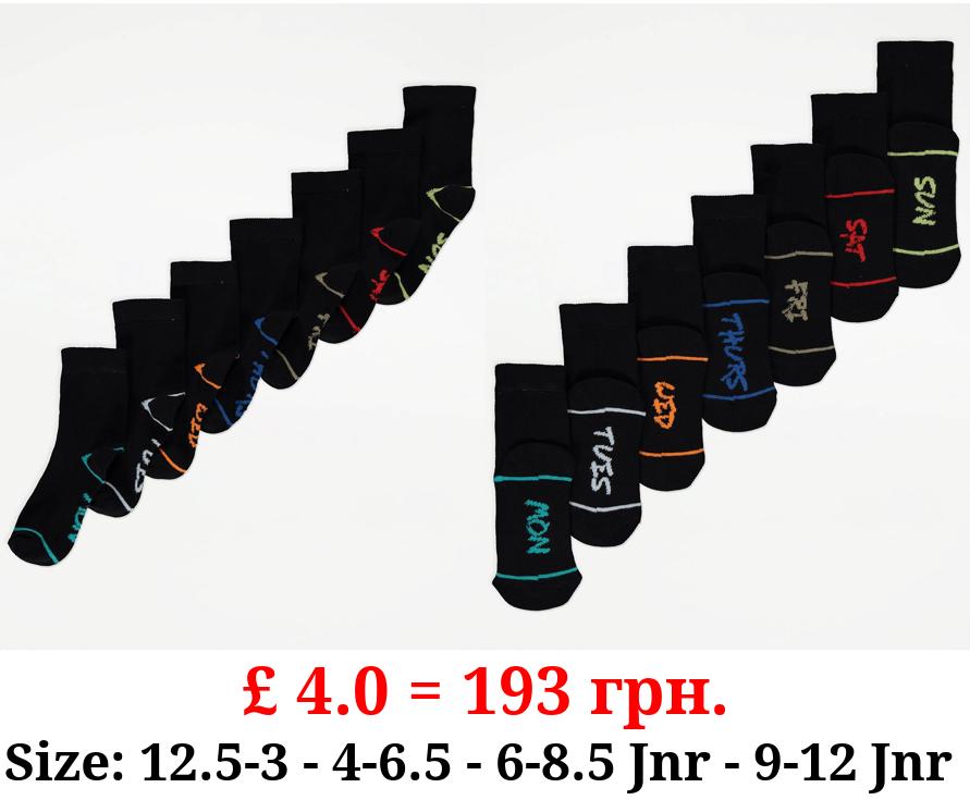 Black Days of the Week Cotton Rich Ankle Socks 7 Pack