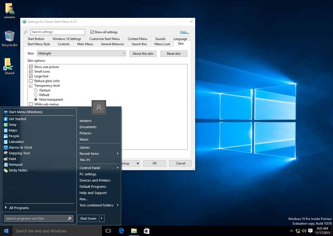 Программа классик. Shell Windows 10. Shell menu Windows 10. Classic Shell 4.3.1. Classic-Shell 10.