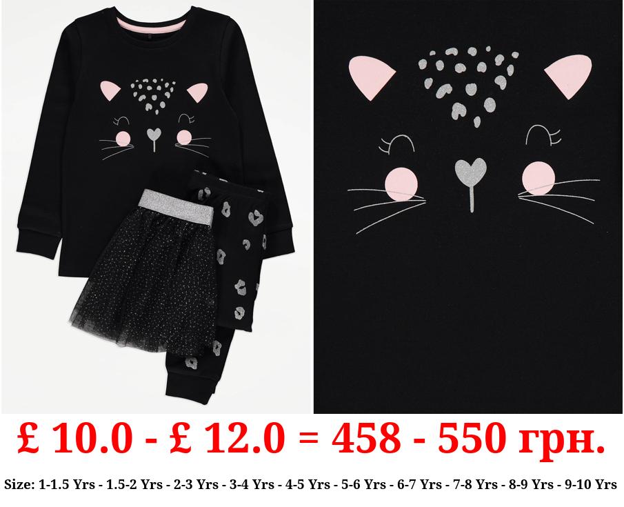 Black Cat Halloween Pyjamas and Tutu 3 Piece Set