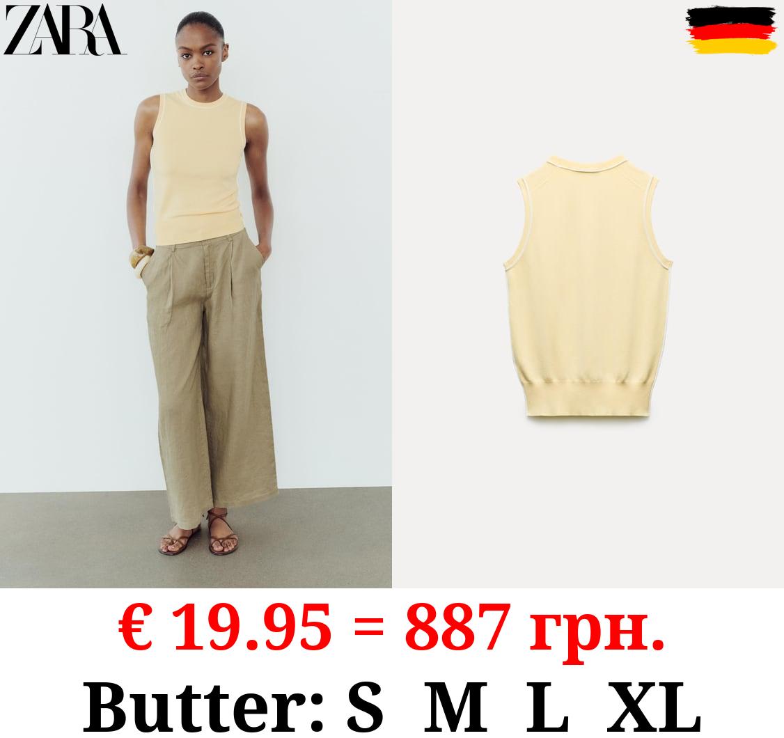 PLAIN KNIT TOP WITH CONTRAST TRIMS