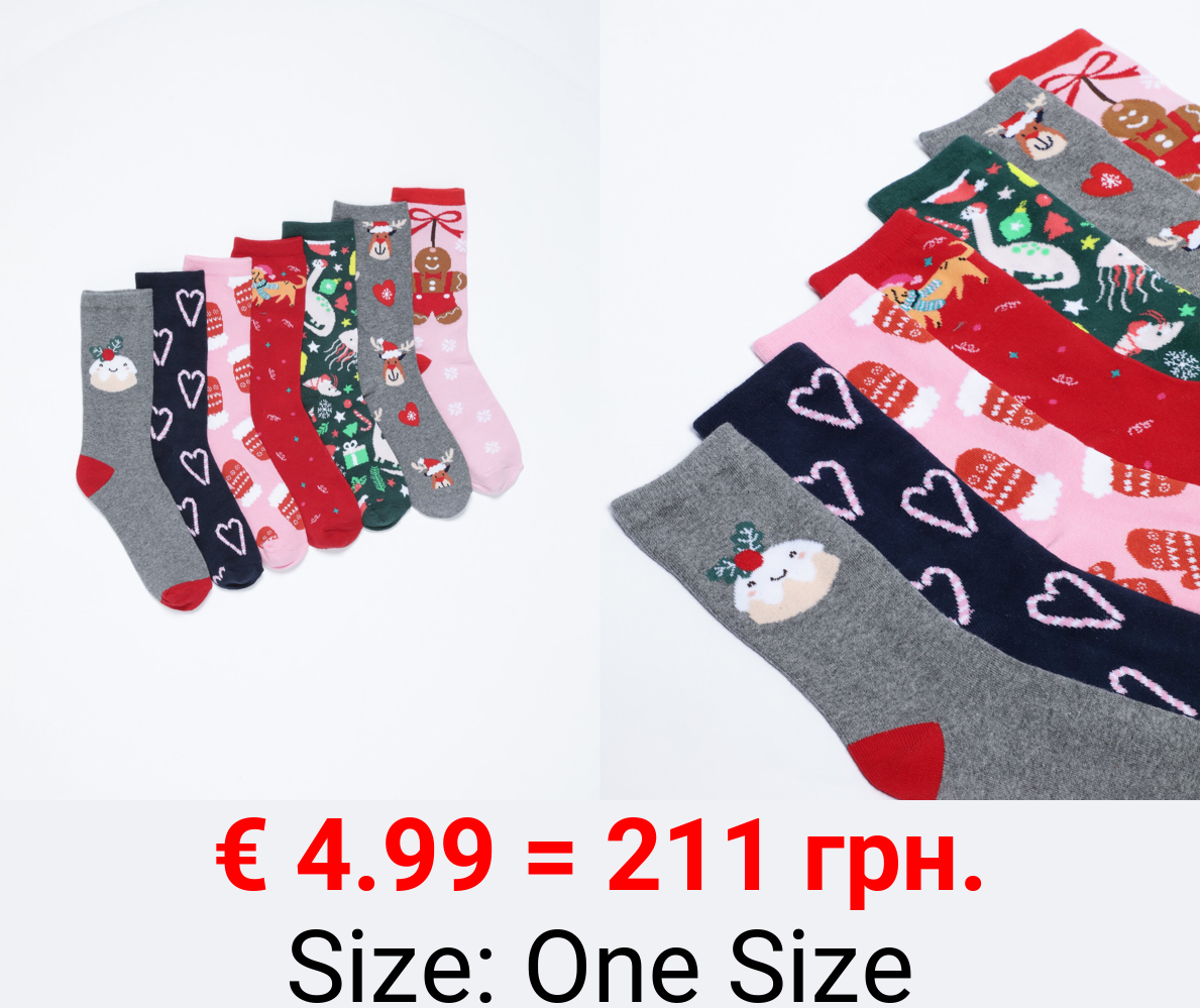 Pack of 7 pairs of Christmas socks