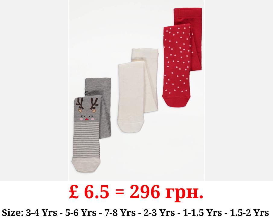 Reindeer Christmas Tights 3 Pack
