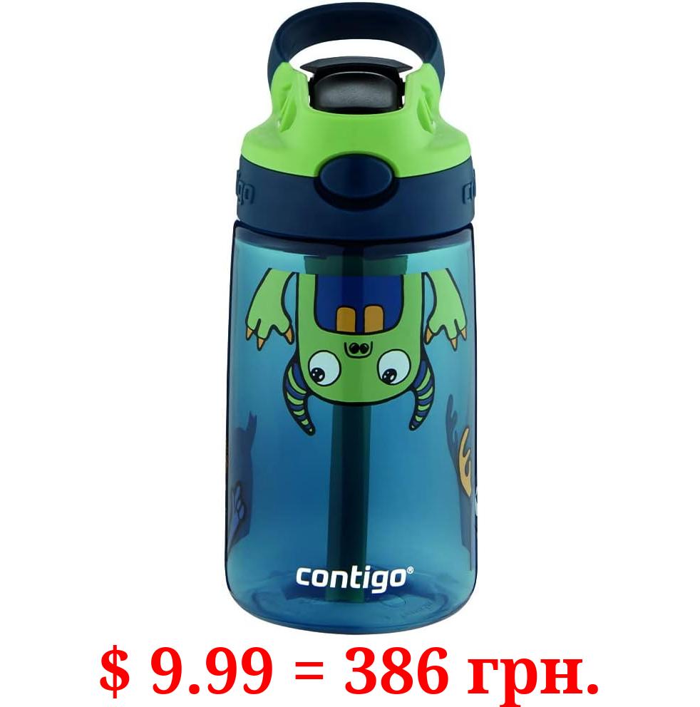 Contigo Aubrey Kids Cleanable Water Bottle with Silicone Straw and Spill-Proof Lid, Dishwasher Safe, 14oz, Monsters