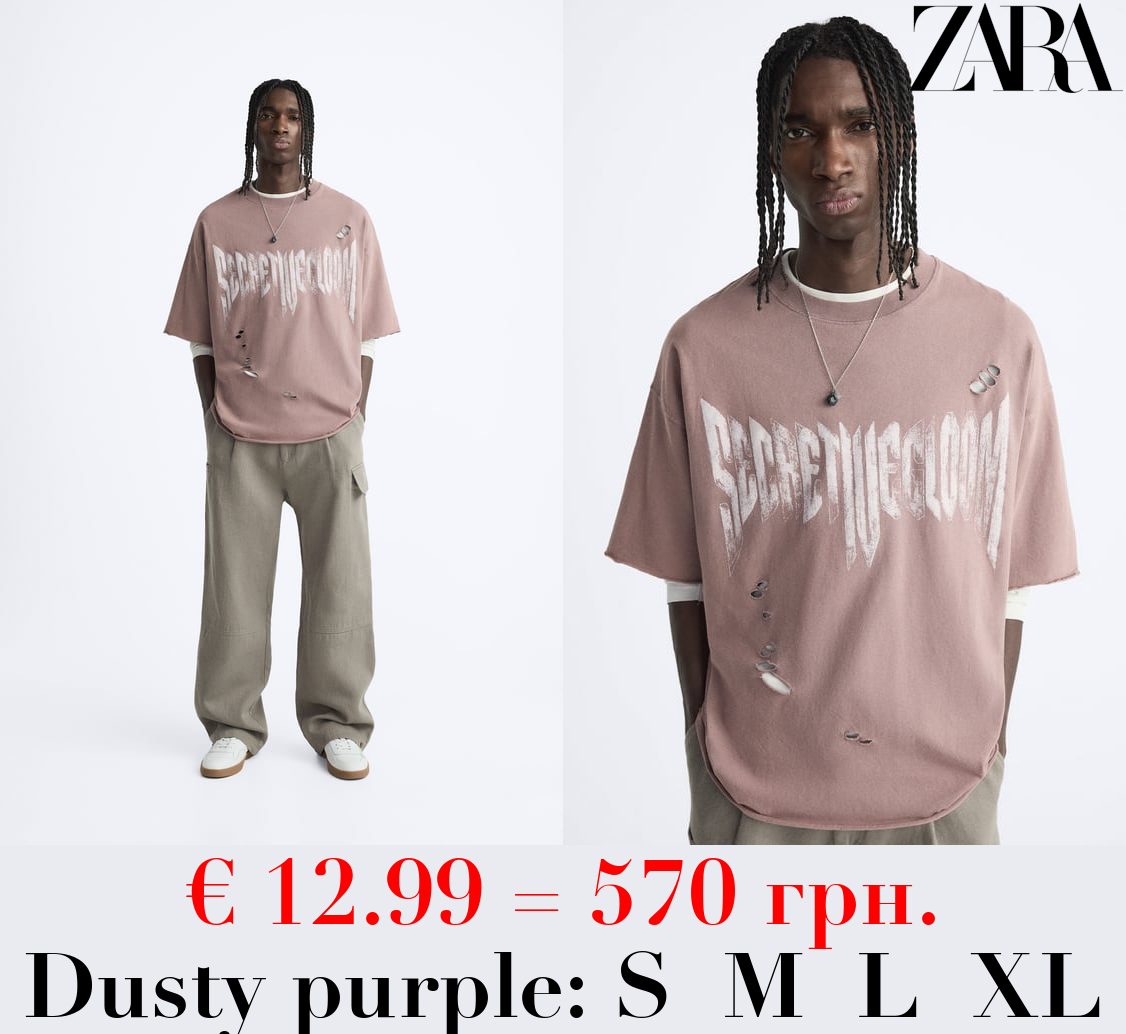 FADED T-SHIRT WITH SLOGAN PRINT