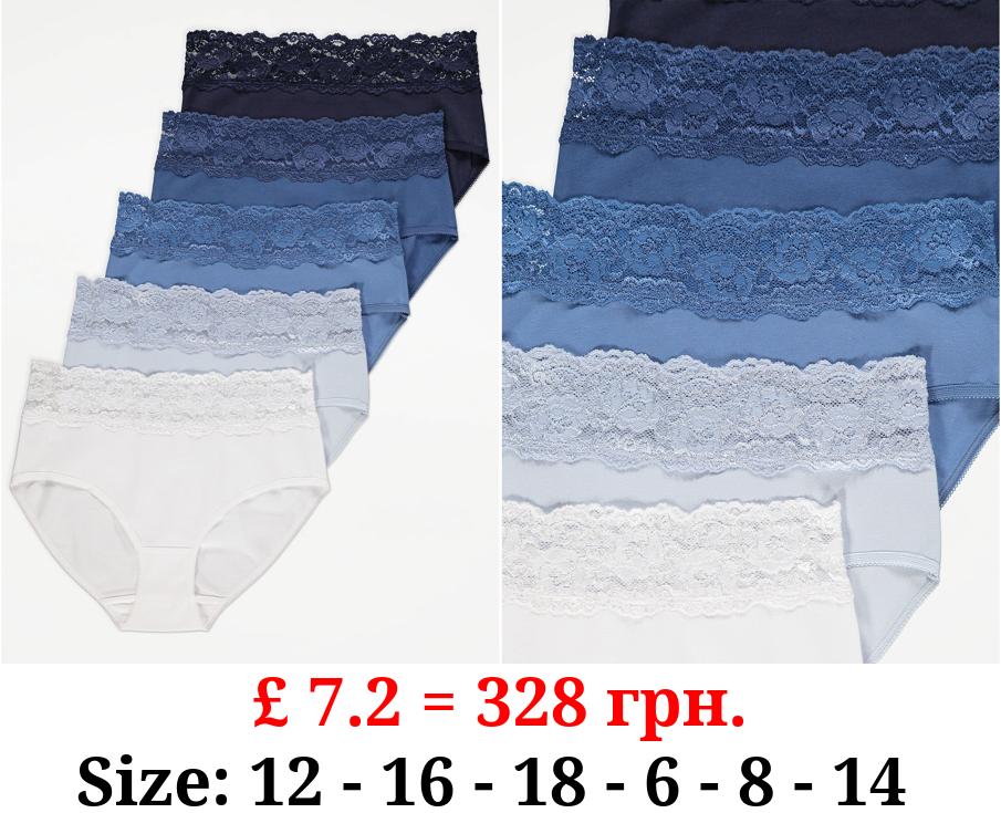 Lace Trim Midi Knickers 5 Pack