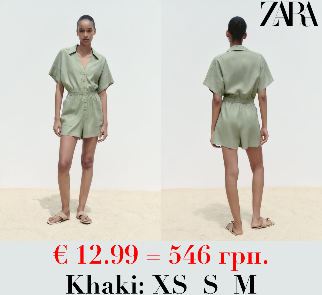 LINEN-BLEND SHIRT-STYLE PLAYSUIT