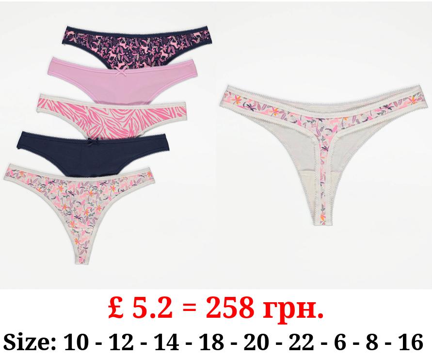 Pink Zebra Floral Thongs 5 Pack